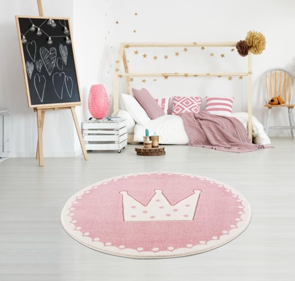 Dětský koberec Livone usmívající se Koruna pro princeznu růžová