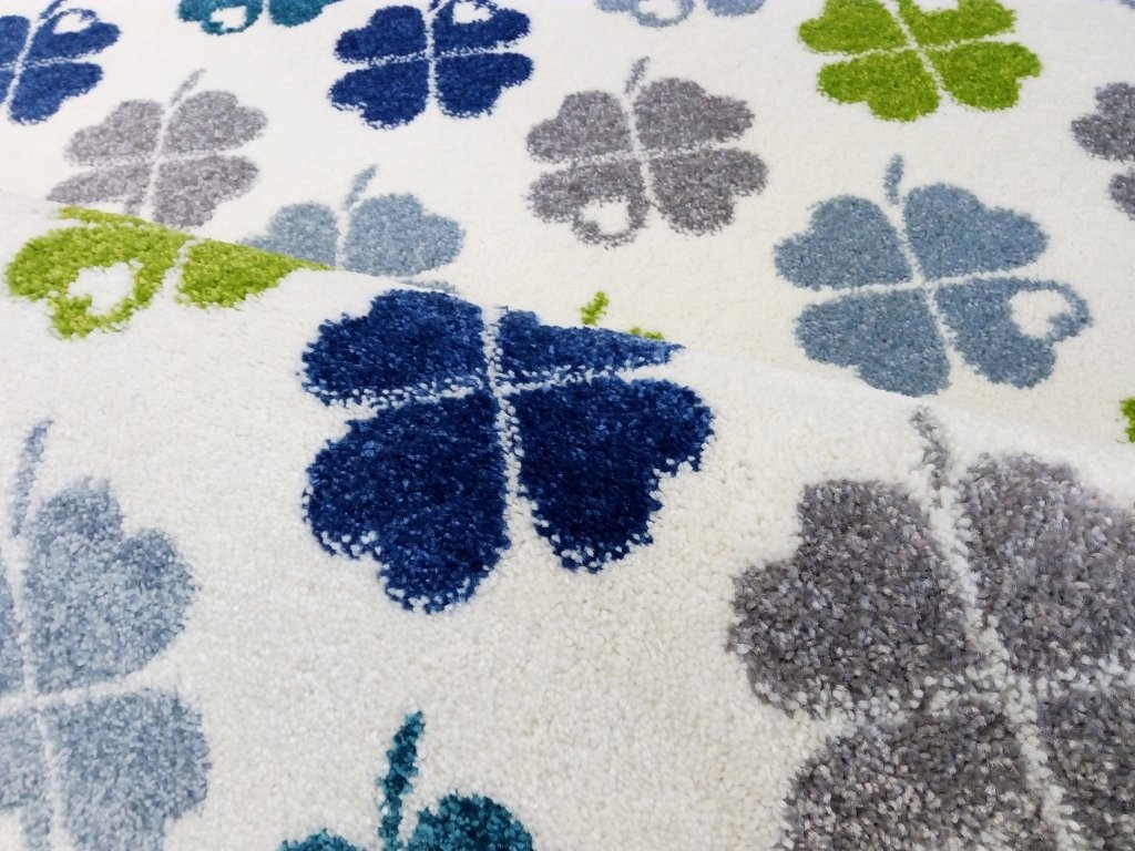 Dětský koberec Livone  CLOVER LEAF čtyřlístek modro bílá