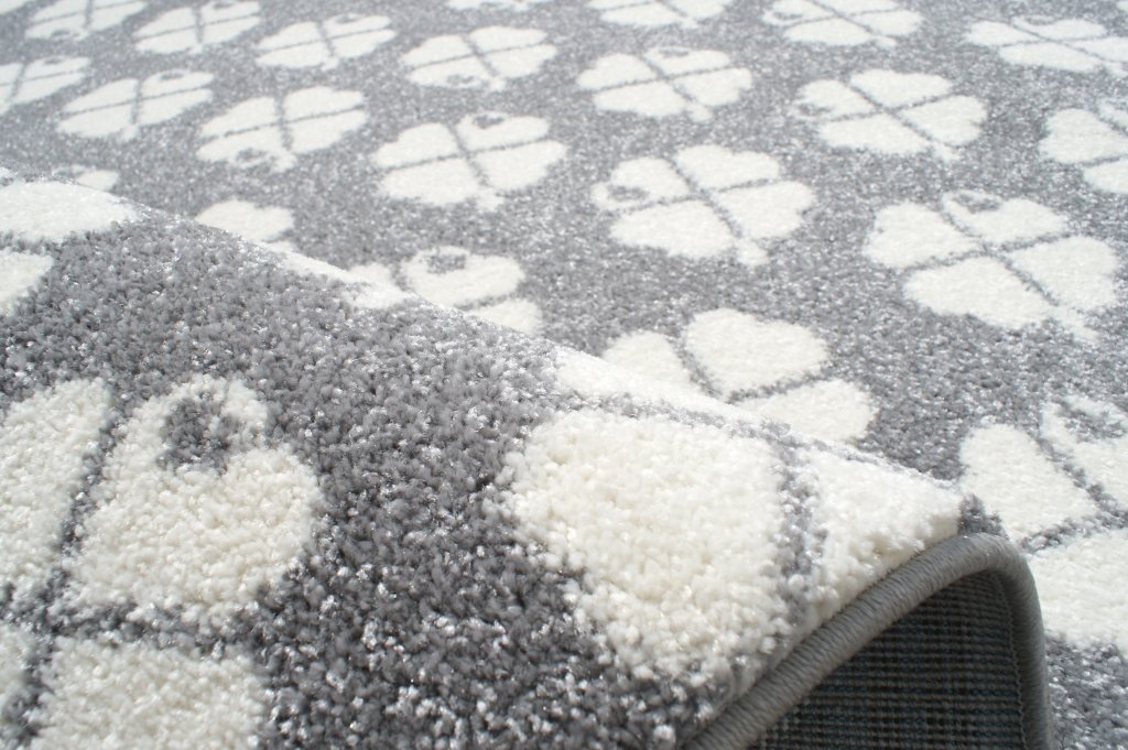 Dětský koberec Livone  CLOVER LEAF čtyřlístek šedo stříbrný kruh