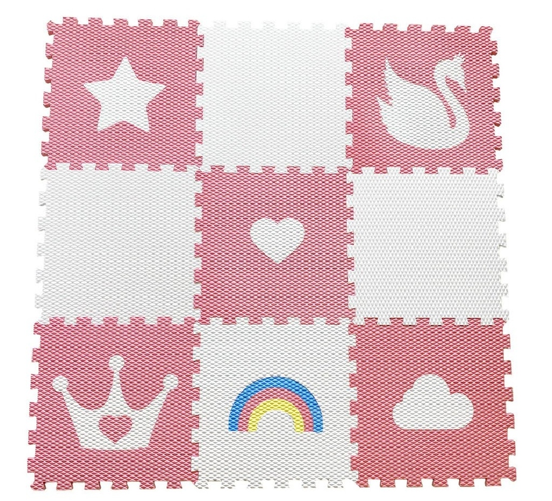 Pěnový dětský koberec - mráček, hvězda, labuť, srdce, korunka a duha 220158 
