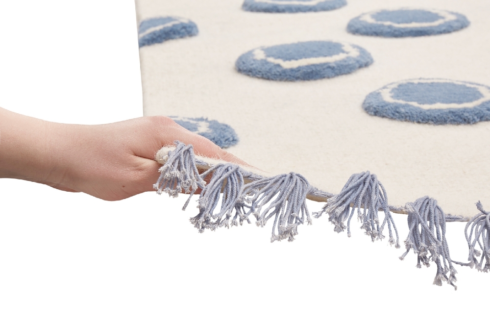 Dětský vlněný koberec Ring natur modrá