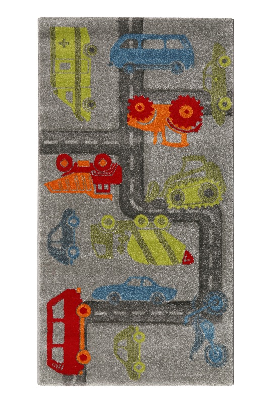 Dětský koberec Sigikid Auta, bagry, motorky šedý