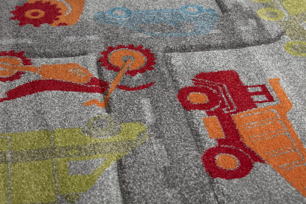 Dětský koberec Sigikid Auta, bagry, motorky šedý