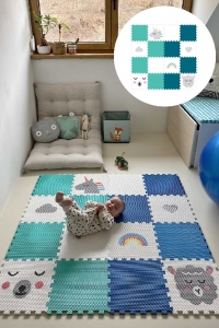 Pěnový dětský koberec - méďa, beránek, jednorožec, duha, mráček a srdíčko 220101 